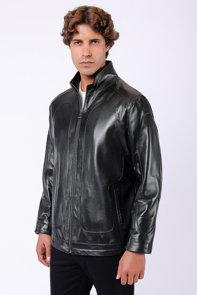 Leather Club Siyah Ferfore Hakiki Deri Ceket