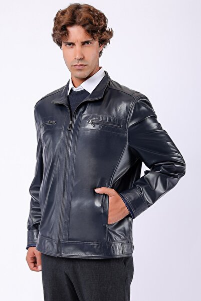 Leather Club Lacivert Hakiki Deri Ceket