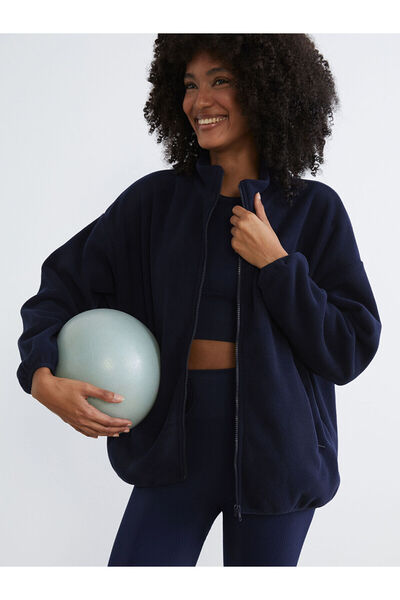 LC Waikiki KOOR SPORT Lacivert Dik Yaka Kadın Polar Hırka W5M940Z8