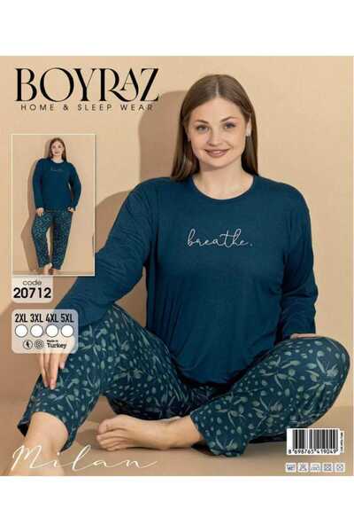 POYRAZ BOYRAZ KADIN MİLAN YAPRAK DESENLİ BATTAL PİJAMA TAKIMI