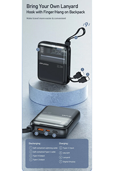 AWEI P149K 10000mAH Portable Power Bank 22.5W Fast Charging