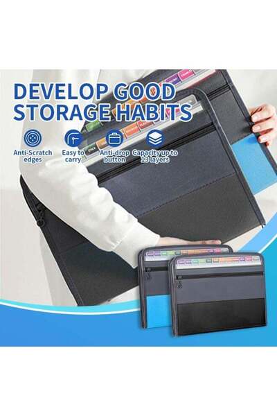 Generic 13-Layer Partition Large Capacity Zipper Document Folder with Color Labels