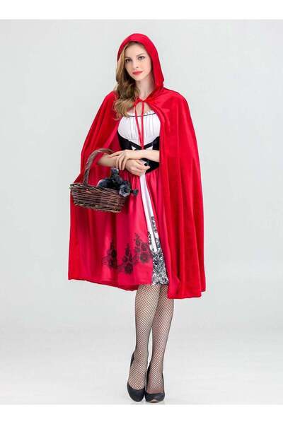 Generics طقم فستان وعباءة أميرة خرافية كوسبلاي - زي حفلة للبالغين (أحمر)