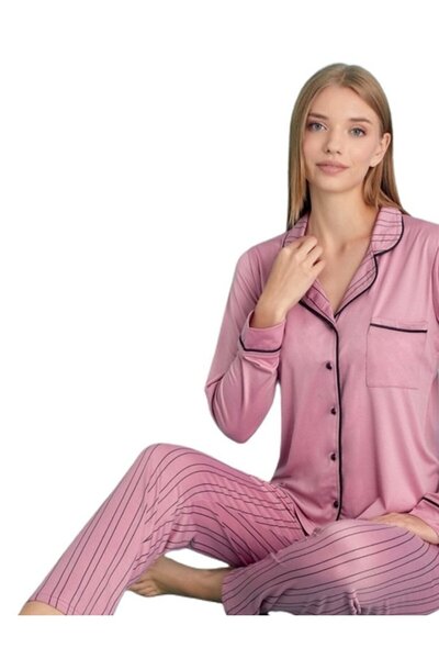 bipamuk Berna Collection Women's Pajama Set Buttoned Soft Textured Flexible and Modern Design S/2Xl