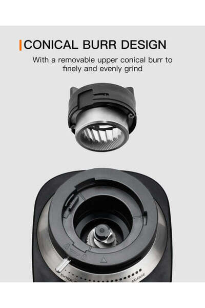 SBOLY Electric stainless steel coffee grinder with 19 precise grind settings for different types of coffee.