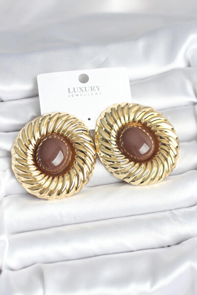 Clariss Brass Gold Color Brown Beaded Vintage Women Earrings