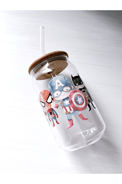 Rolin Design Minik Marvel Baskılı Pipetli Bardak 500Ml