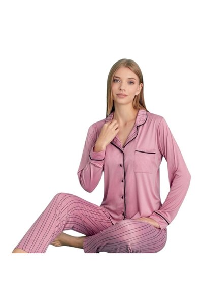 bipamuk Berna Collection Women's Pajama Set Buttoned Soft Textured Flexible and Modern Design S/2Xl