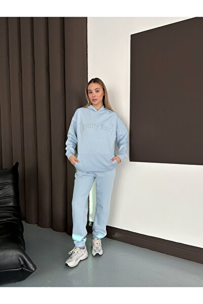 OTAKU Unisex Oversize Stone Embroidered Hooded Sweatshirt Set