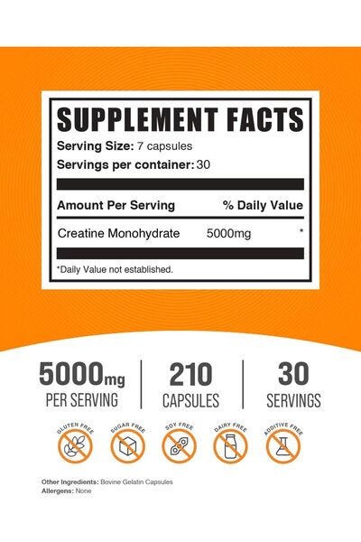 BULK SUPPLEMENTS BulkSupplements Creatine Monohydrate Capsules 5000 mg - 210 Count