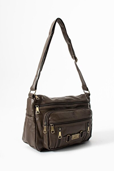 H&D COLLECTİON Washed Leather Crossbody Shoulder Bag Polyurethane Leather Mink Model:(571-14-16F)