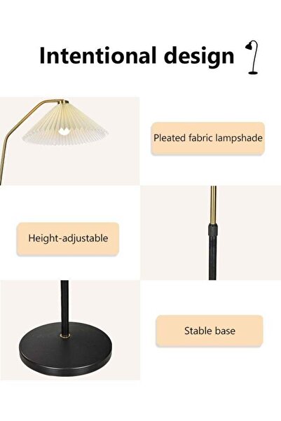 X SPRING LED Floor Lamp with Pleated Fabric Shade & Stable Metal Base