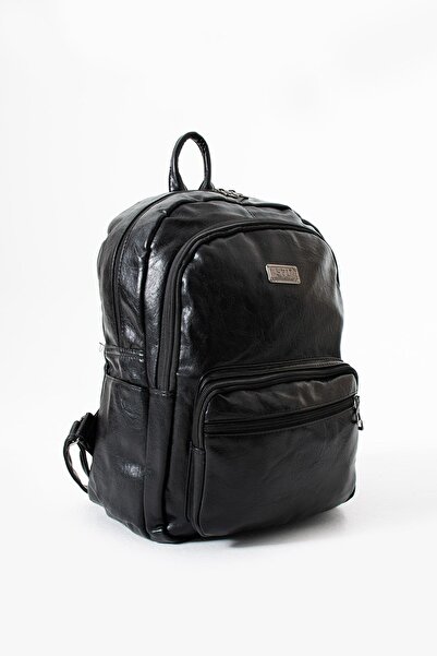 571 Collections Çanta Faux Leather Washed Backpack (Polyurethane) Black Model:(571-14-16H)