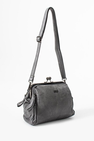 H&D COLLECTİON Washed Leather Clip-On Zippered 3-Compartment Scholarship Shoulder Bag Gray Model:(571-13t)