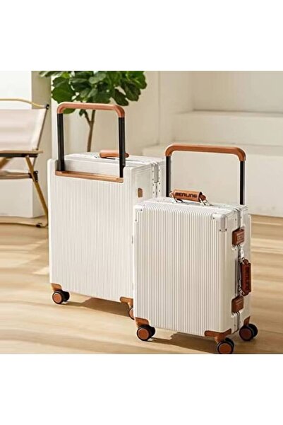 NKX Durable Hard Shell Trolley Suitcase Whi 4 Spinner Wheels 20*24 Inches Set of 2 Pc White Color
