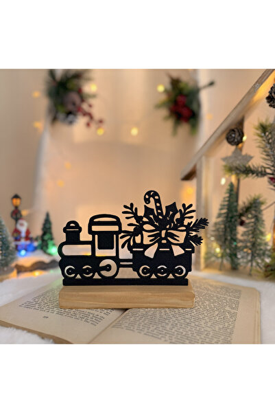 DECORADI Decoratiune Craciun, Trenulet cu Cadouri, Baza din Lemn , Negru, 12c...