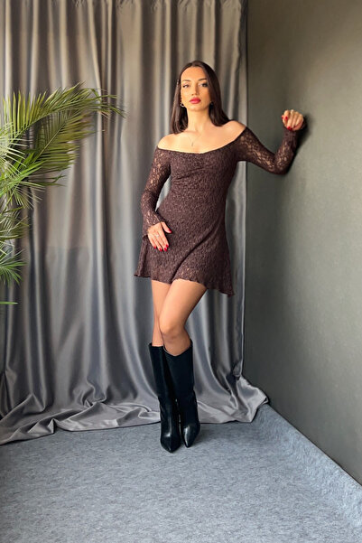 PATEVA Dantelli Kayık Yaka Mini Elbise