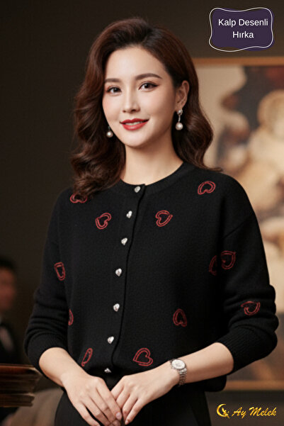 AYMELEK Women's Knitwear Cardigan Soft V-Neck Heart Button Sweater