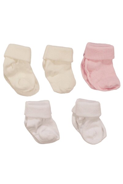bebegen White Pink Ecru 5-Piece Socks Set 0-6 Months