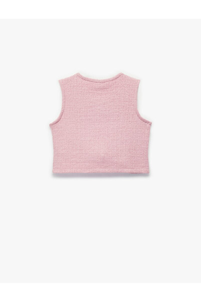 Koton Buttoned Crew Neck Crop Tweed Vest