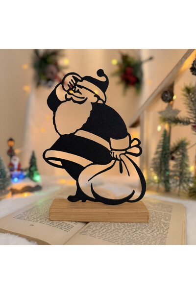 DECORADI Decoratiune Mos Craciun cu Sacul de Cadouri, Baza din Lemn , Negru 2...