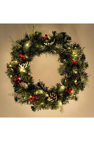 ELITECOMMERCEMARKET Coroană de Crăciun 40 cm cu 20 LED-uri calde, conuri, fru...