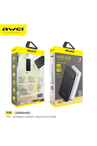 AWEI P5k Power Bank Double USB-A Fast Charging 10000mAh White