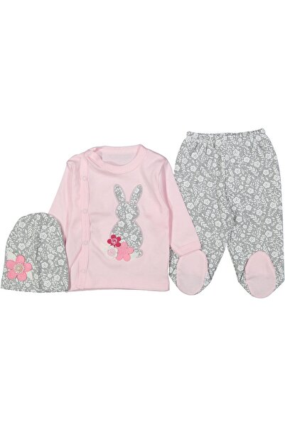 bebegen طقم خروج من المستشفى مكون من 3 قطع مطرزة على شكل أرنب مزهر باللون الر...