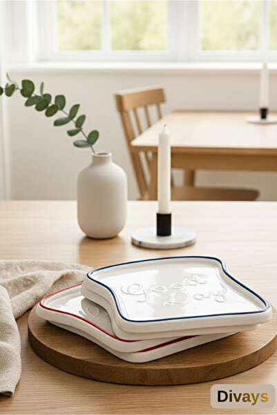 DİVAYS Set of 4 Ceramic Toast Shaped Breakfast Plates |   Bread Slice Presentation Plate