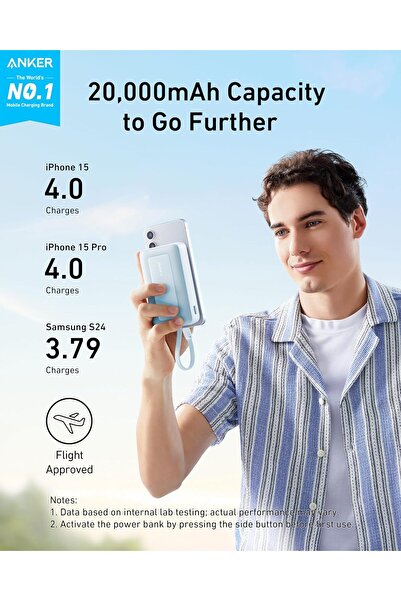 Generic Anker Zolo Power Bank, 20,000mAh 30W with Built-In USB-C Cable (Blue)