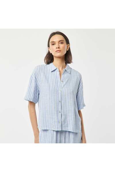 KİABİ Oversized linen blouse BLUE