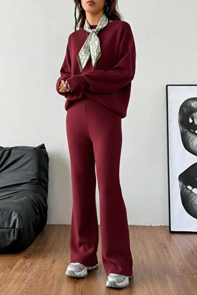 NEWCO Scarf, Biscuit Collar, Wide Leg, Two-Piece Knitwear Set