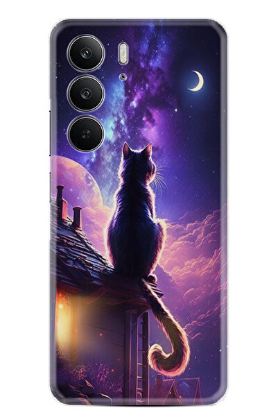 realme C75 Kılıf Boutique Baskılı Resimli Damdaki Kedi Pcode -091