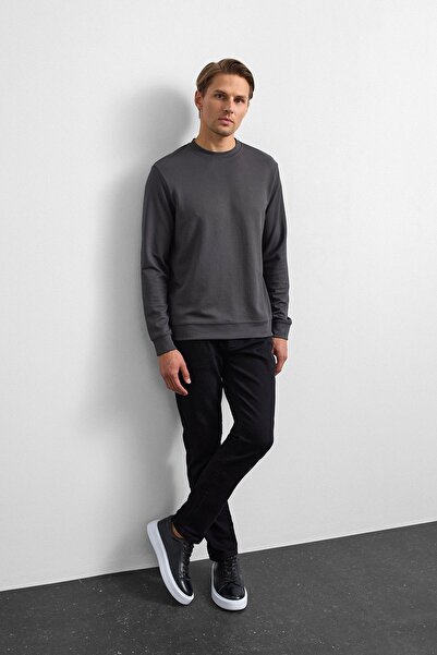 Back And Bond Anthracite Regular Fit Long Sleeve Crew Neck T-Shirt