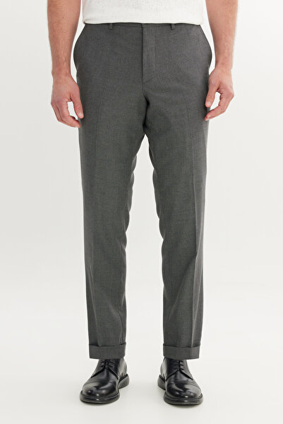 ALTINYILDIZ CLASSICS Ανδρικό κλασικό παντελόνι με μαύρο χρώμα Comfort Fit, άνετο κοψίματος, με σχέδιο Bird Eye, ελαστική μέση και πλαϊνές τσέπες