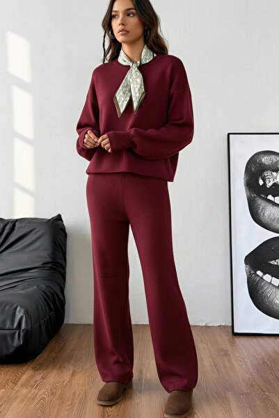 NEWCO Scarf, Biscuit Collar, Wide Leg, Two-Piece Knitwear Set