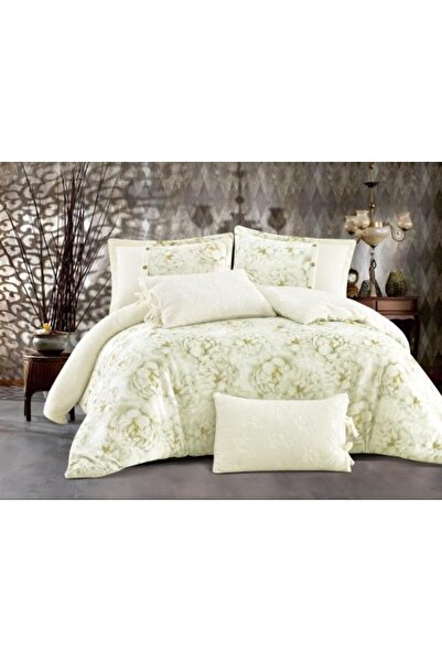 Alhabib bedding Double winter bedspread in beige and olive green with floral print, velvet , suitable for a 200x200cm bed, 6 pieces