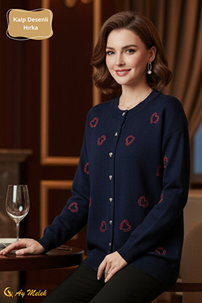 AYMELEK Women's Knitwear Cardigan Soft Crew Neck Heart Button Sweater