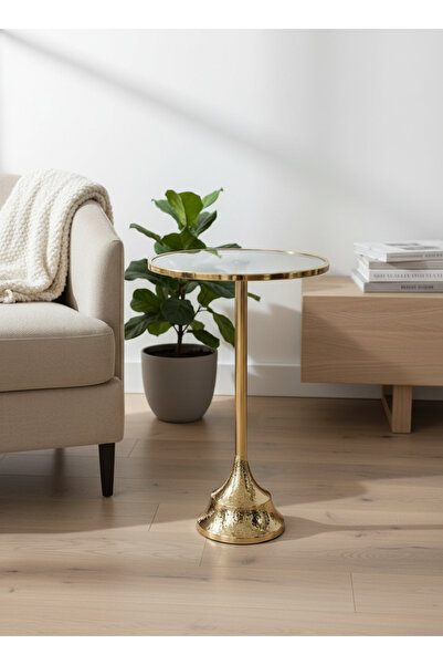 Living طاولة خدمة زجاجية بقاعدة فولاذية ذهبية 60×35 سم