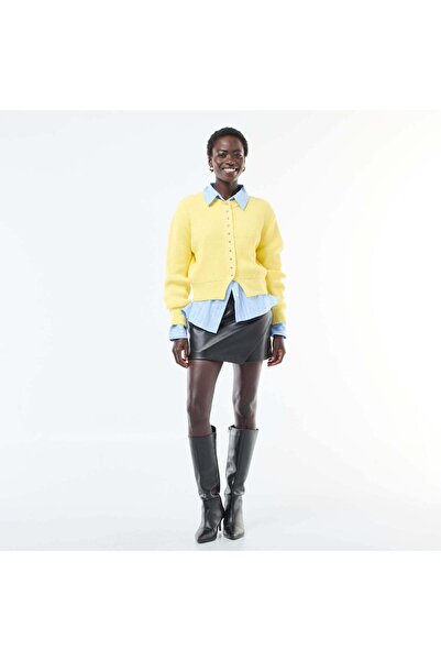 KİABİ Buttoned Chunky Knit Cardigan YELLOW