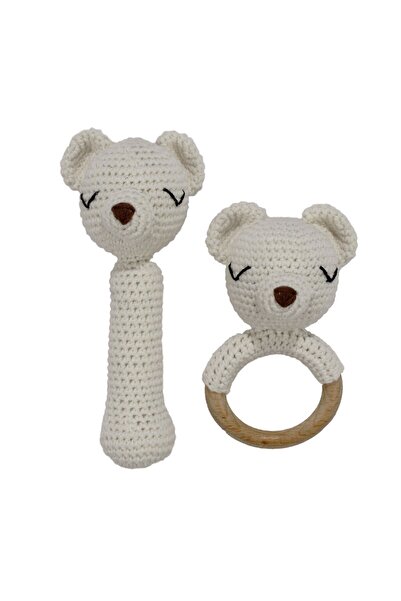 bebegen مجموعة من قطعتين من ألعاب الأميجورومي اللطيفة على شكل دب إكرو مع خشخي...