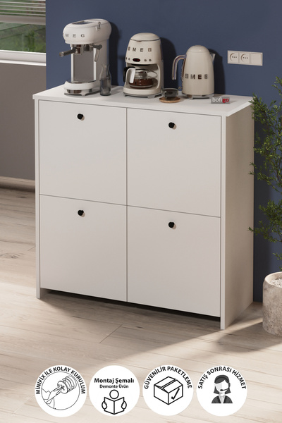 Bofigo 4 Kapaklı Dolap 4 Bölmeli Çok Amaçlı Dolap Mutfak Dolabı Banyo Dolabı Kiler Tetra Beyaz