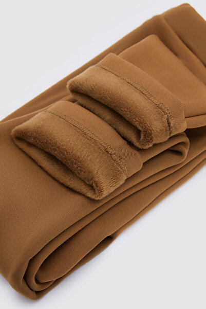 LOVETTI Tan Girl's Extra Thick Winter Leggings with Plush Side Panels and Furry Inside