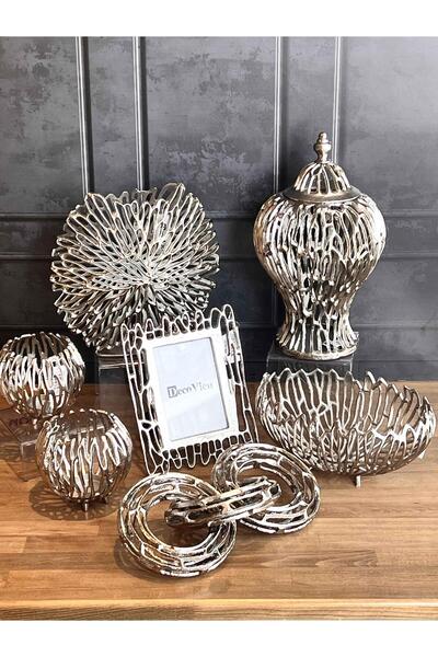 ROSSEV Antik Eskitme Gümüş 7 Parça Salon Aksesuarı