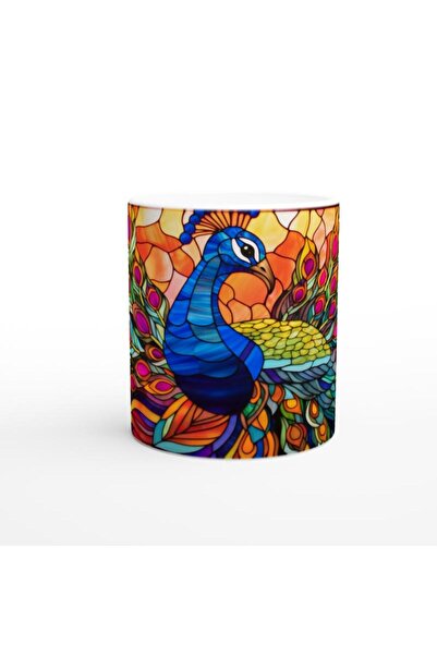 Wisdom Rain Rainbow Winged Peacock Stained Glass Patterned Printed Mug - 2