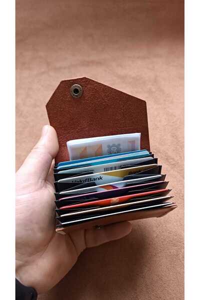 cgderi Genuine Real Leather 10 Compartment Women's Men's Accordion Wallet Card Holder Red Brown