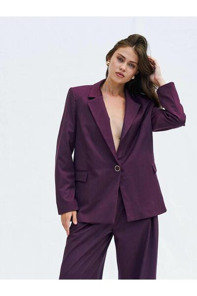 Coral Tek Düğmeli Blazer Ceket 130984 Mürdüm