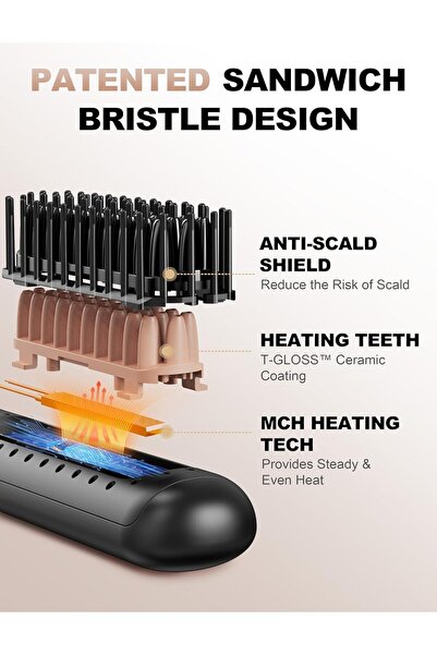 GRT PRO Mini Hair Straightener Brush 2-in-1 Ceramic, 10s Quick Heat, 200g, 3 Temps