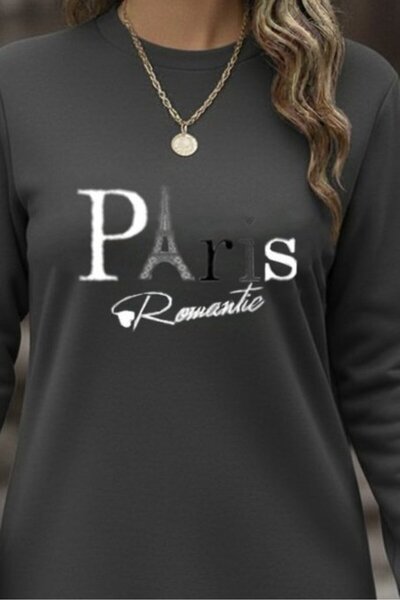 JANES Γυναικείο μακρυμάνικο φόρεμα με λαιμόκοψη κοντό βισκόζη με δύο κλωστές