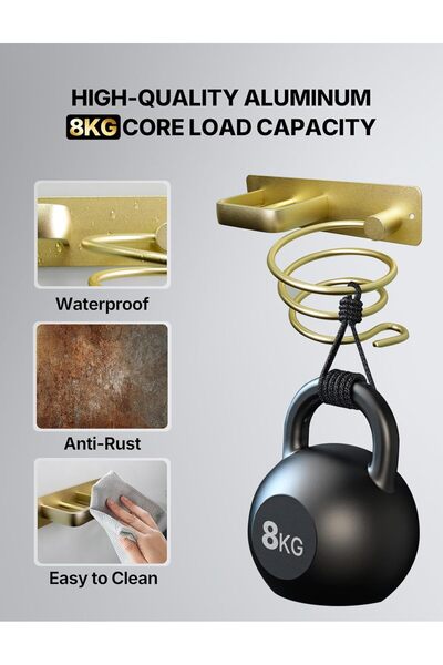 GRT PRO Hair Dryer and Straightener Holder Wall Mounted - Metal Cable Tidy Rack (Gold)